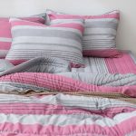 핑크 포인트라인 슈퍼싱글 차렵 이불 베개커버 세트